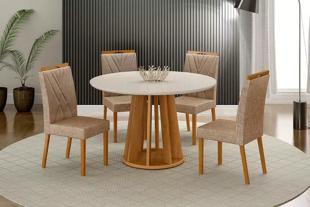 Mesa Valdemóveis Rose com 4 cadeiras (cinamomo/off white/bege)